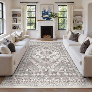 zesthome 10x12 Area Rugs,Stain Resistant Washable Rug,Ultra-Thin Rugs for Living Room,Bedroom,Non-Slip Backing Home Decor Large Area Rug (Brown/Beige,10'x12')