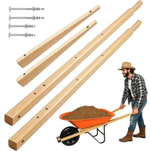 Wooden Wheel Barrow Handles Kit Includes 304 Stainless Steel Nuts and Bolts Along with 2 Wedges,Wheelbarrow Handles Replacement Kit for Gardening and Moving