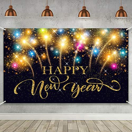 Blulu Happy New Year Party Decoration Supplies Happy New Year Eve Banner for 2026 Party Decoration Extra Large Fabric 2026 Fireworks Photo Booth Backdrop Background Banner, 72.8 x 43.3 Inch