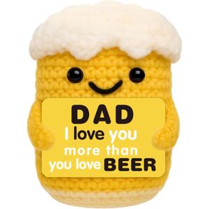 Fathers Day Dad Gifts from Daughter Son Wife - Funny Birthday Gift for Dad - Cool Small Handmade Crochet Beer for Dads - Unique I Love You Papa Gift Idea