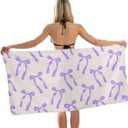 Purple Bow Girls Beach Towel, Coquette Purple Bow Bath Towels, Preppy Gifts for Women, Preppy Girly Aesthetic Pool Swim Towels for Girls Bathroom Decor, 60x30 Inches