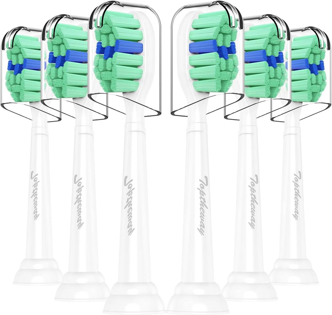Toptheway Toothbrush Replacement Heads Compatible with Philips Sonicare C1 C2, Plaque Control Electric Toothbrush Head for ProtectiveClean 4100 5100 5300, 6 Pack (White)