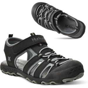 Hurley Kid's and Toddlers Water Sandals - Beach Sandals for Boys and Girls, Lightweight Durable Closed Toe with Adjustable Upper for Outdoors, Water Play and Pool Champ (Black)