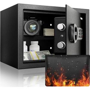 Goldenkey 1.2 Cu.Ft Modern Fireproof Safe – Digital Safe with Fireproof Bag, Keypad & Key, Protects Documents, Cash & Valuables, 9.84"D x 13.78"W x 9.84"H