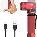 NICRON Flashlight, 700 Lumens 90 Degree Pocket Flashlight Rechargeable IP65 Waterproof 7 Modes for Camping, Outdoor, Hiking, Car Repairing, Gold (LED small type-Red)