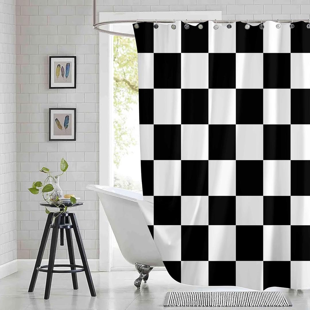Black and White Shower Curtain,Checkered Flag Racing Race Car Flag,Fabric Bath Curtain for Bathroom,Waterproof Curtains for Bathroom,Shower Curtain with Hook,60"X72"
