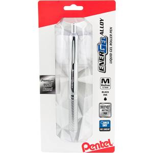 2 x Pentel Energel Alloy Retractable Liquid Gel Pen, (0.7mm) Medium Line, Silver Barrel, Black Ink, 1 Pack (BL407BP)