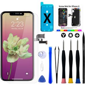 Brinonac for iPhone X OLED Screen Replacement Kit, 5.8 inch 3D Touch Screen Display Digitizer Frame Assembly Set with Repair Tools and Tempered Glass Protector (Black)