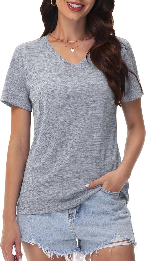 MAGCOMSEN Hiking Shirts for Women Workout Short Sleeve Shirts Gym Athleisure V Neck T Shirts, Light Grey XL MAGCOMSEN Hiking Shirts for Women Workout Short Sleeve Shirts Gym Athleisure V Neck T Shirts, Light Grey XL