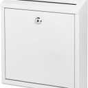 Suggestion Box with Lock and Slot, Wall Mounted Metal Drop Box with 4 Keys, Secure Locking Box for Cash and Ballots, Office Mailbox, 10.4 x 2.9 x 11 Inch, White