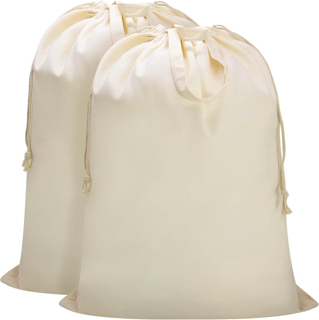Canvas Laundry Bag 33"Wx 35"H, Thick Canvas Laundry Bag with Handles & Drawstring, Extra Large Heavy Duty Washable Basket Liner Hamper Liner Storage Sack (Beige XL, 2 Pack)