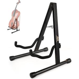 Cello Stand, Cello Stand with Bow Holder, Wooden A-Shape Floor Stand with Padded Foam, Fits 1/2, 3/4, 7/8, 4/4 Full-Size, Cello Holder for Home and Studio Display (Blackwood, Cello)