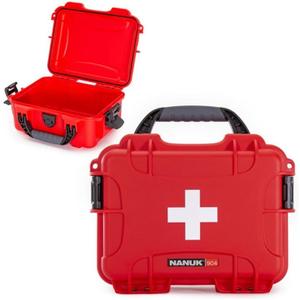 NANUK 904 Waterproof First Aid Box Empty  Durable, Medical First Aid Organizer Case, IP67-Rated, Dustproof, Impact-Resistant, and Floats (7.4" x 4.9" x 3.1")  Red