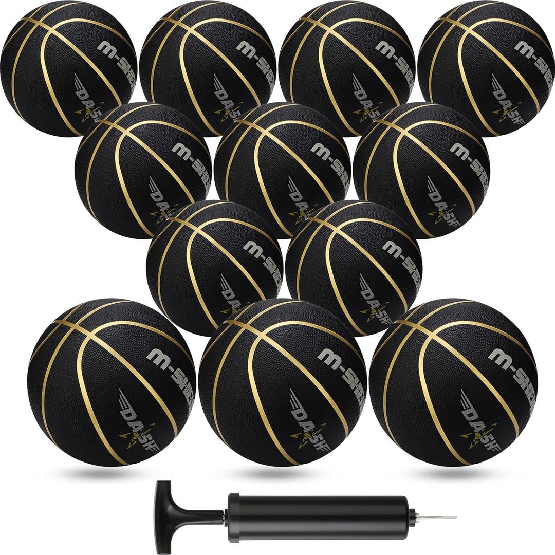 Jerify 12 Pieces Basketballs Bulk 29.5" Official Size 7 Rubber Basketballs Rubber Inflatable Basketball with Pump Indoor Outdoor Standard Basketball Bulk for Training and Play (Black)