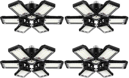 Aoretic LED Garage Lights 4 Pack -180W, 18000LM 6500K Led Shop Light with 6+1 Deformable Panels, Basement Barn Light Garage Ceiling Lights, E26/E27 for Garages, Warehouse, Shop