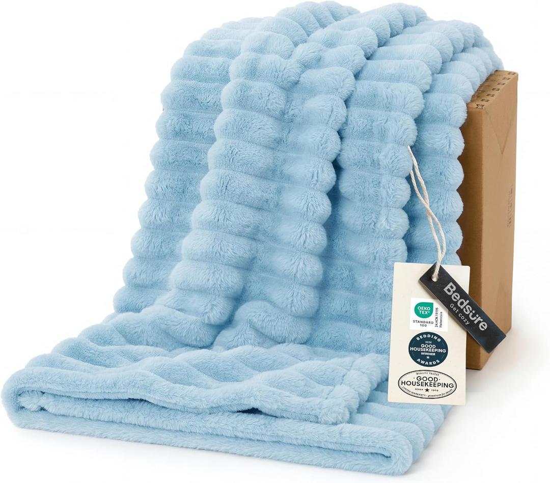 Bedsure GentleSoft Blue Throw Blanket for Couch - Cozy Soft Blankets for Women, Cute Small Fleece Throw for Girls, Spring Decorations for Home Room Decor Gifts for Women Her, Light Blue, 50x60 Inches