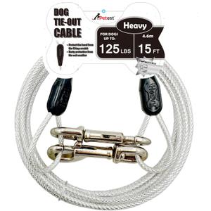 Petest 15ft Reflective Tie-Out Cable for Heavy Dogs Up to 125 Pounds (Black & Silver)