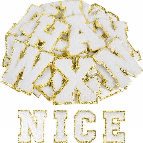 104pcs Pcs Self Adhesive Letter Patches Chenille Letters Stickers, A-Z Embroidered Applique Patches Alphabet Cloth Patch for Clothes, Bags, Hat, Phone Case, DIY Accessories (White)