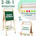 Joyooss Art Easel for Kids with Double-Sided Magnetic, Wooden Standing Kids Easel with Dry Erase Whiteboard & Chalkboard, Height Adjustable Children Easel with Paper Roll, Bonus Toddler Art Supplies