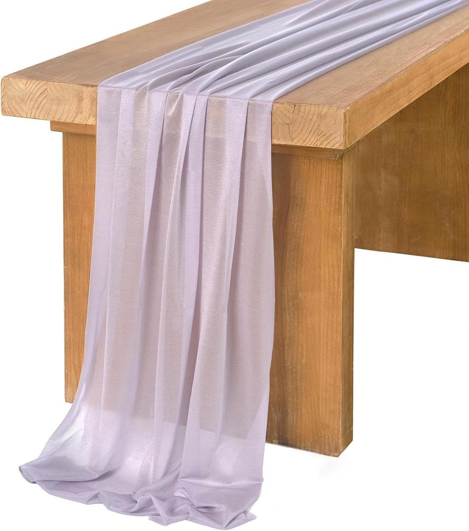 Ling's Moment 14Ft Light Purple Chiffon Like Table Runner Sheer Lilac Table Runner for Wedding Reception Rustic Boho Wedding Party Bridal Shower Purple Lavender Tablecloths Decorations