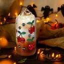 Halloween Cups 4 Pcs, 18 oz Skull Glass Cups with Lids and Straws Ghost Mug Glass Tumbler Mason Jar Iced Coffee Can, Spooky Gifts Boo Basket Stuffers Drinking Glasses Halloween Decorations