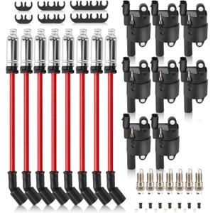 UF414 Ignition Coils Pack & Double Iridium Spark Plugs & 10.2MM Spark Plug Wires for Chevy Avalanche Express Tahoe Silverado Suburban 1500 2500 3500/GMC Savana Sierra Yukon/Cadillac Escalade