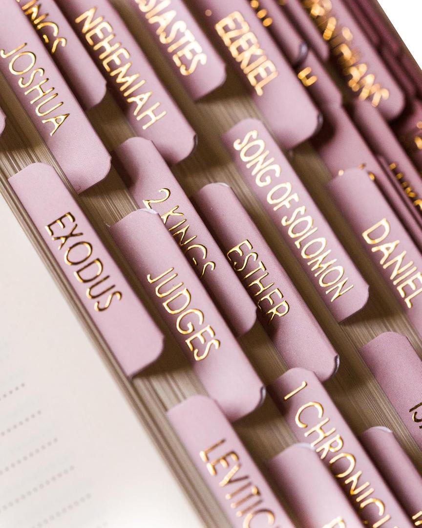 Bible Tabs for Women Study Bible, Gold Embossed Matte Catholic Bible Tabs Pink, Bible Book Index Tab Bible Book Tabs w/Old & New Testament Pink Bible Tabs Perfect Laminated Bible Study Supplies Peony