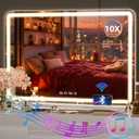 Hasipu Vanity Mirror with Lights and Bluetooth Speaker, 32" x 21.7" LED Makeup Mirror, Lighted Makeup Mirror with Dimmable 3 Modes, USB Charging Port, Round White