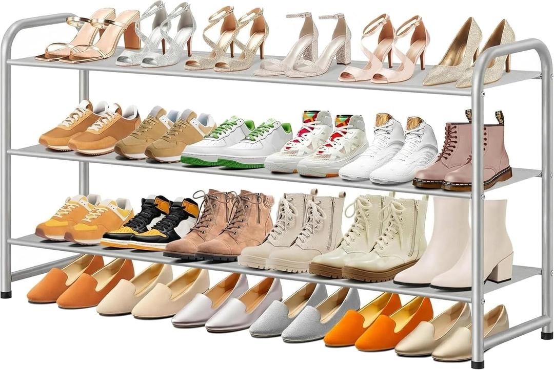 MISSLO Long 3 Tier Shoe Rack for Closet Shoe Organizer Storage Stackable Wide Shoe ,  Women Heels, Boots