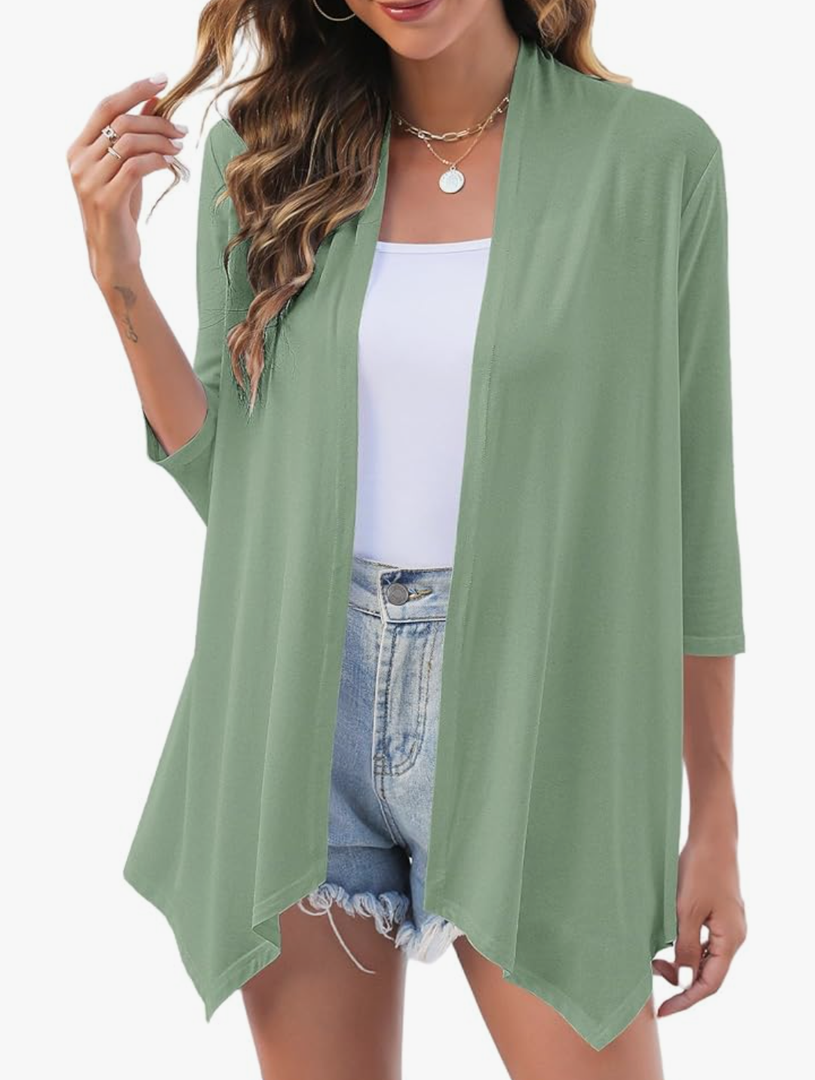 Uvog Women's 3/4 Sleeve Draped Open Front Cardigan Casual Loose Lightweight Cardigans, XL