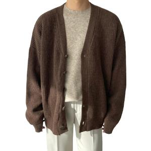 Floerns Men's Casual Long Sleeve Button Front V Neck Rib Knit Cardigan Sweaters (Medium, Coffee Brown)