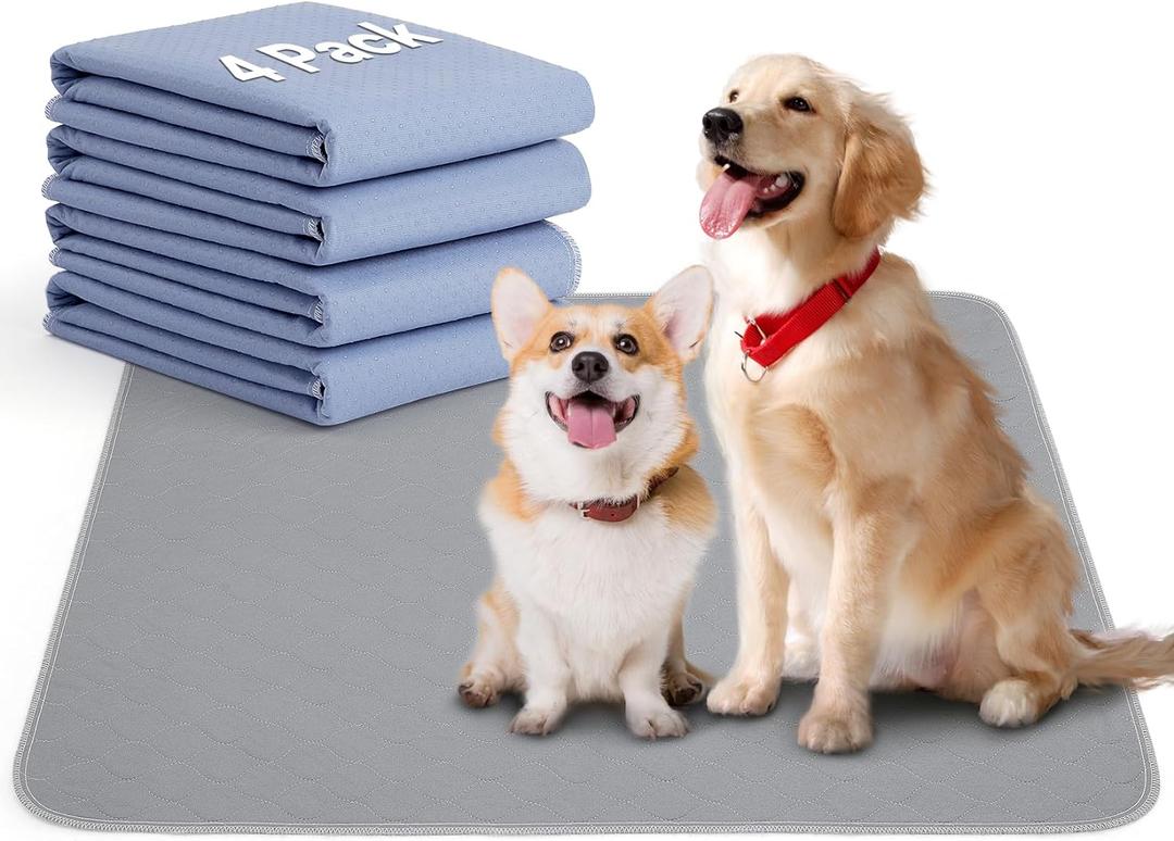 4 Pack 36" x 38" Washable Dog Pee Pads - Leak Proof Quick Drying Pet Pads for Dogs, Reusable Puppy Training Pads, Anti-Slip Floor Mat for Dogs, Cats, Bunny, Seniors Bed Pad, Blue 
