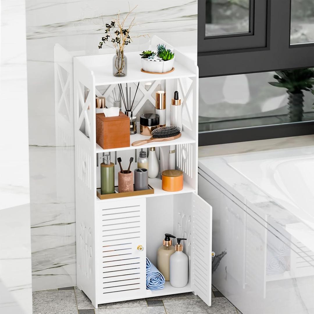 ShellKingdom Bathroom Storage Cabinet, Free Standing Floor Cabinet, Home Storage Shelf with Drawer and Door for Bathroom, Living Room, Kitchen, Office, 15.74 X 9.84 X 35.43 INCH