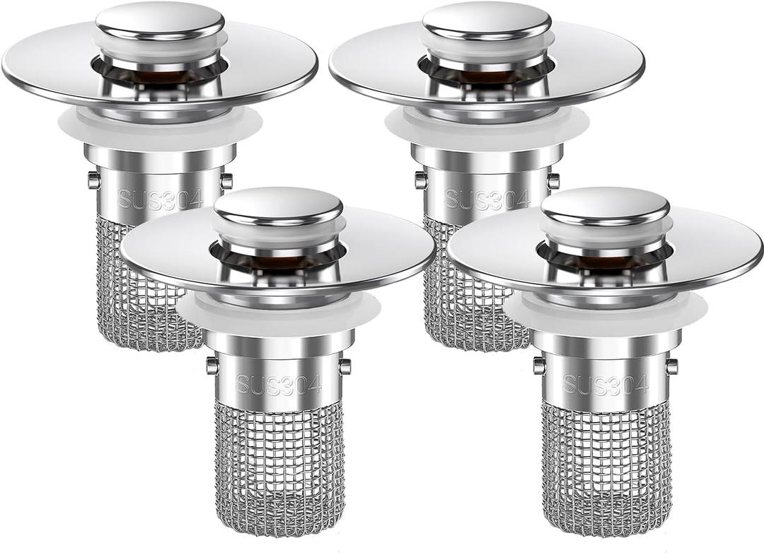 Sink Stopper Hair Catcher,(4PCS) Pop-up Sink Drain Strainer with Removable Stainless Steel Strainer Basket Hair Catcher, Bathroom Sink Strainer for Bathroom Sink Stopper Replacement