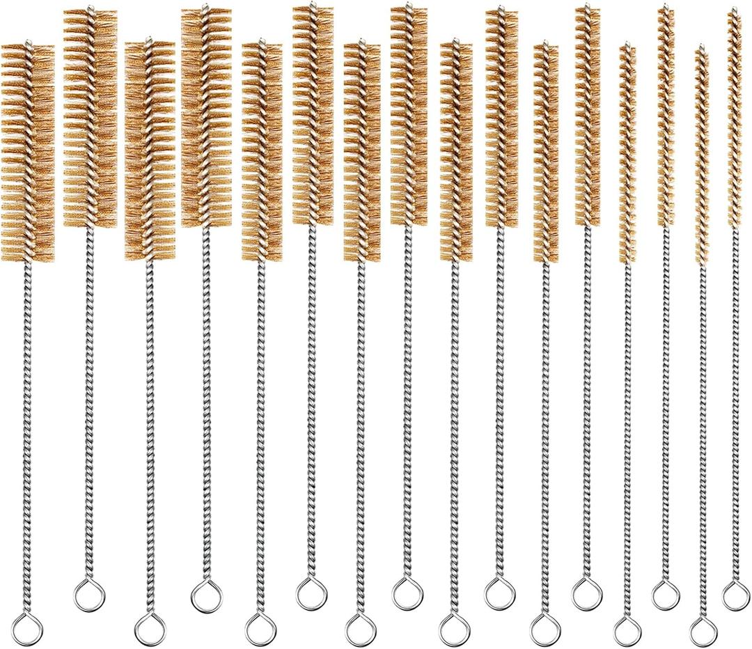 16pcs Brass Wire Brush Tube Cleaning Brush 12" Round Brushes Kit | Long Bore Brush Metal Bristle Cleaning for Pipe, Tube, Auto Parts, Engine 2 Set for (6mm/8mm/12mm/15mm/18mm/20mm/22mm/25mm)
