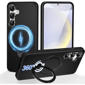 3-in-1 [360 Spin Stand+Magnetic+Ring Holder] Case for Samsung Galaxy S24 Plus / S25 Plus Fit for MagSafe, Military Grade Protective, Cover S24 Plus / S25 Plus Phone Cases for Women/Men 6.7Black