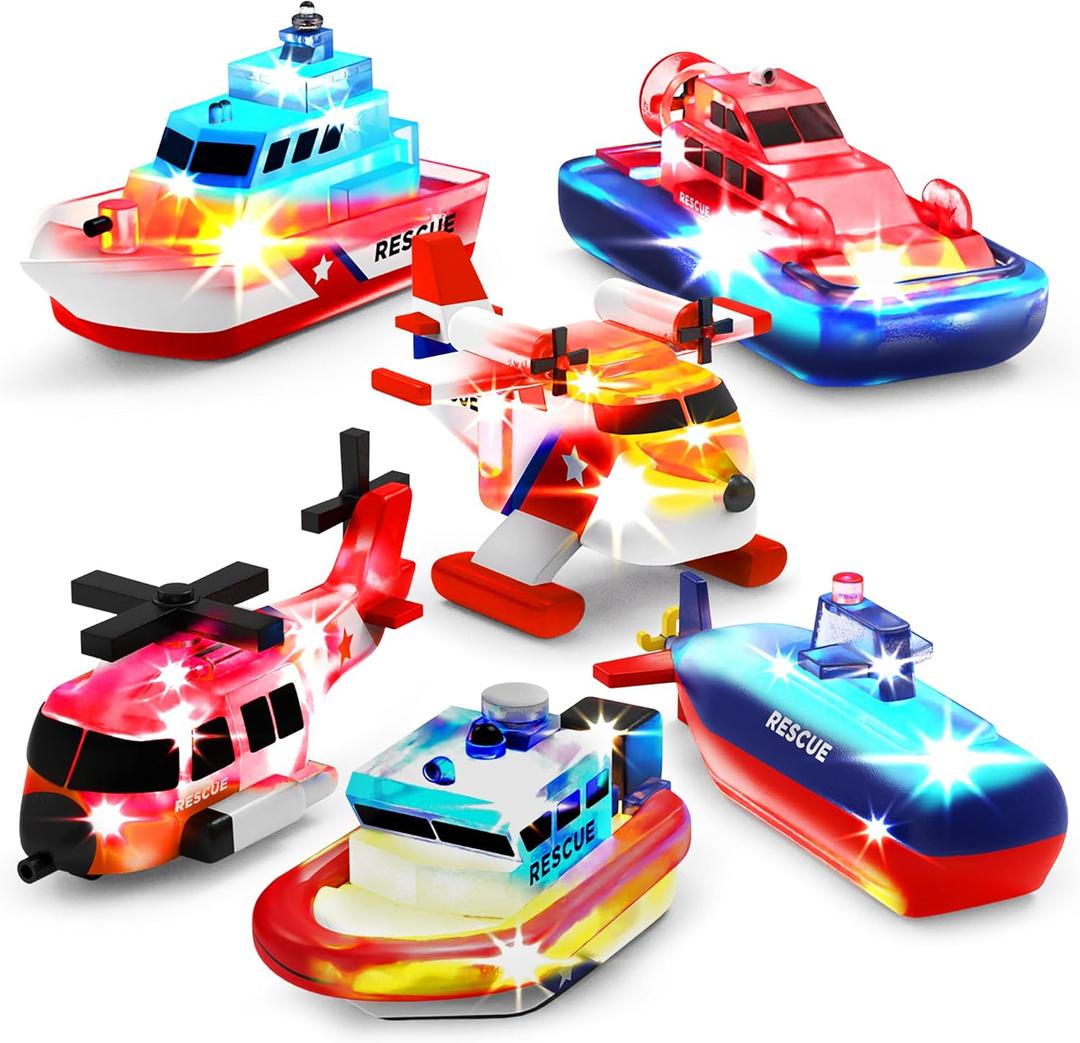 Tub Works Ocean Rescue Vehicles Light Up Bath Toys, 6 Pack | Water-Activated Light Up Toys Flash & Change Color | Easy-Grip Baby & Toddler Bath Toys | Sensory Toys with Bath Lights for Kids Bath