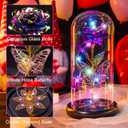 Mothers Day Flowers Gifts for Mom Women Birthday Gift Galaxy Glass Rose Forever Eternal Crystal Flowers Rose in Glass Dome with Butterfly Mother's Day Roses Gifts for Mom Daughter Wife Grandma Purple