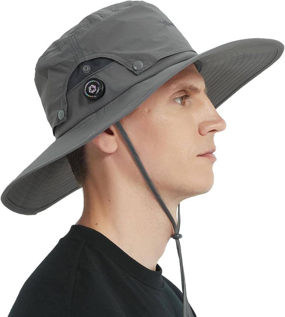 2 x Sireck Men Fishing Hat, Adjust Rotating Buckle Sun Hat, Wide Brim UPF 50+ UV Protection Summer Safari Hat,Bucket Hiking Hat (Gray)