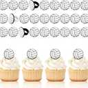 Honeydak 48 Pcs Black Volleyball Cupcake Rings Toppers Decoration Sport Ball Theme Cupcake Picks Cake Decoration for Sport Baby Shower Birthday Party Cake Supplies