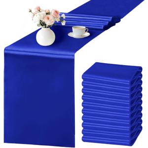 10 Pack Royal Blue Satin Table Runner 12x108 Inches Long, Bright Silky Smooth Satin Table Runner Table Decor for Wedding Banquet Christmas Prom Event Birthday Party