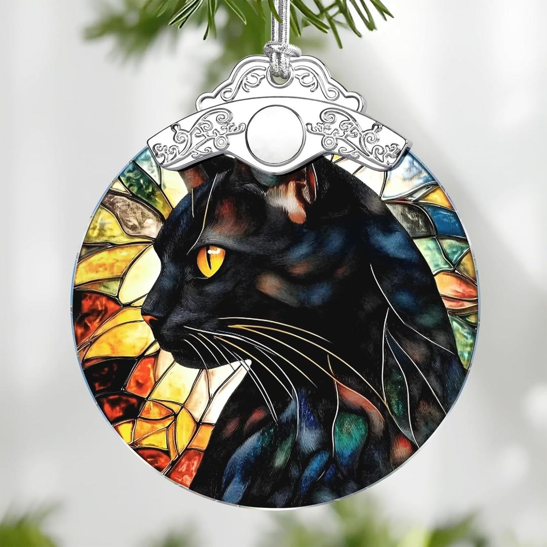 5 x Black Cat Stained Glass Ornament, Christmas Ornaments Christmas Tree Decorations, Holiday Decor, Stocking Stuffer, Gift Idea, Gifts for Cat Lover, Pet Lover