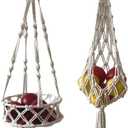 Hanging Baskets for Fruit and Vegetable Storage 3-Tier, Boho Wall Hammock for Produce Organizing, Macrame Bohemian Decor for Kitchen, Bedroom, Indoor Plants (A-Metal Rings-1 Tier+String Bag)