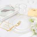Rubtlamp 100 Pcs Gold Plastic Plates, 10 inch Clear Gold Dinner Plates, Hammer Pattern Design, Fancy Disposable Plate, Heavy Duty Party Plate Ideal for Party