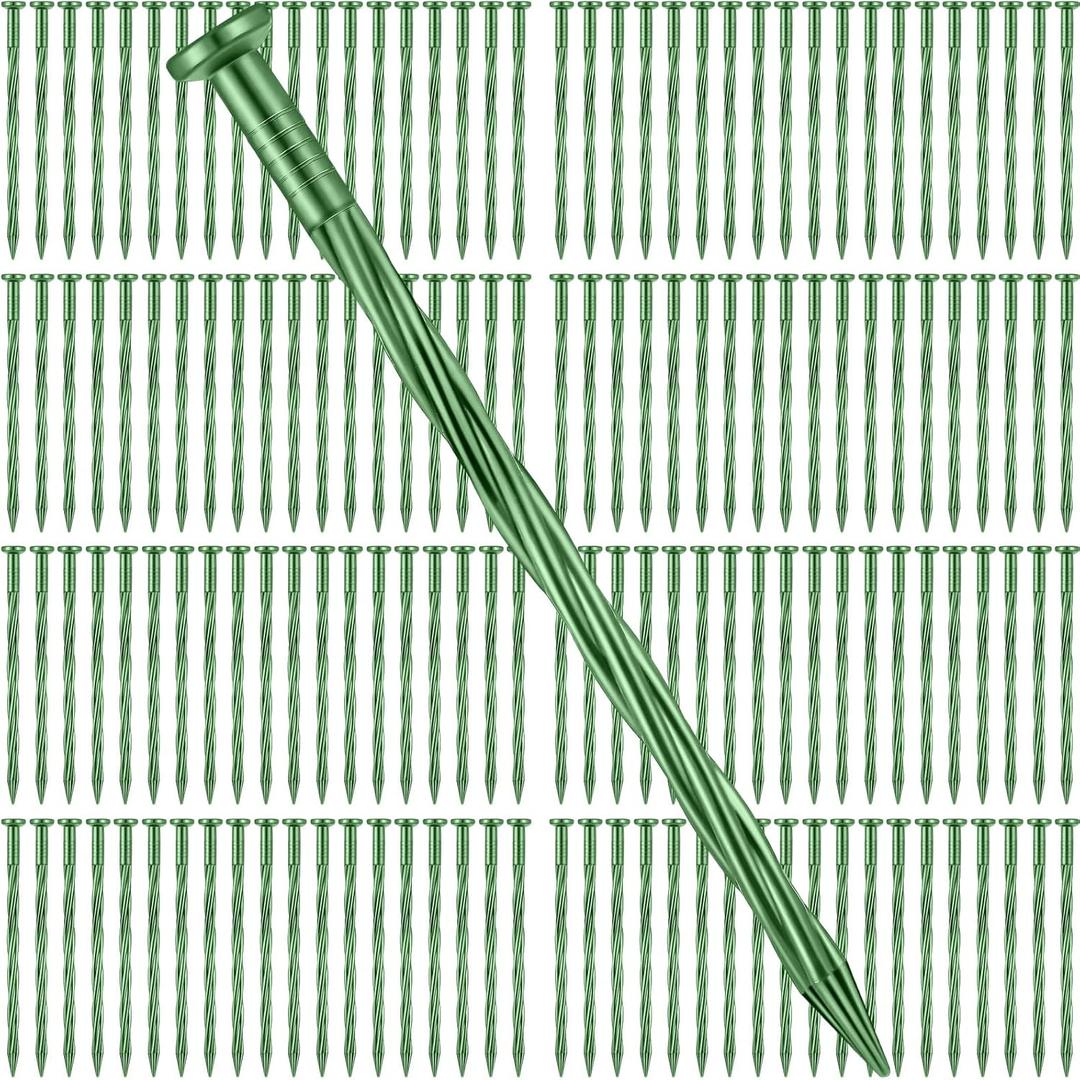 Handepo 250 Pcs 8 Inch Landscape Edging Spikes Plastic Lawn Stakes Anchoring Nails Spiral Nylon Garden Ground Lawn Artificial Nails for Paver Edging Weed Barriers Tent Construction(Green)