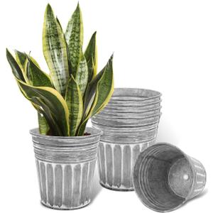 vensovo 7 Inch Silver Metal Rustic Flower Pots - 6Pcs Medium Galvanized Planters with Drainage Hole and Rubber Plug, Rustproof Metal Bucket Plant Pots Farmhouse Vintage Style for Decor
