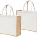 2 Pack Large Jute Tote Bags with Handles 15.8"x11.9"x5.9", Reusable Burlap Gift Bags for Shopping, Beach, Weddings & Return Gift Bag