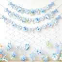 Blue Party Decorations, Blue Hydrangea Flower & Bow Themed Party Decorations, with 3 Pre-strung Flower Banners and 20 Hanging Swirls for Women Girl Birthday, Baby Showers, Bridal Showers, Birthdays, Tea Parties