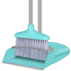 FGY Broom and Dustpan Set Stand Up Broom and Dust Pan Combo for Dog Cat Pets Home Use (Blue)