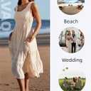 AlvaQ Women Summer Dresses Sleeveless Smocked Midi Dress High Waist Casual Tiered A Line Sundress with Pockets (L)